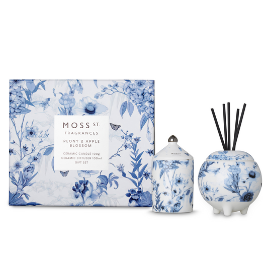 Moss Street Mini Candle & Diffuser Gift Set - Peony & Apple Blossom