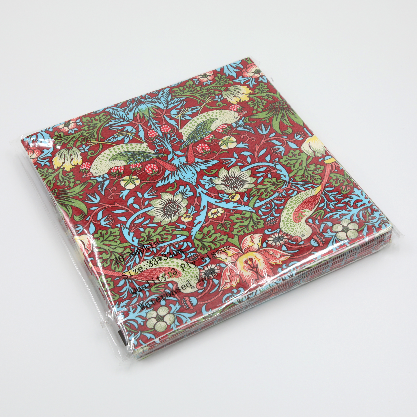 Paper Napkins - William Morris Strawberry Thief Burgandy - 20Pk