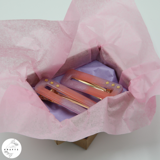 Hair Clip Pair - Pink&Purple Gold Flowers