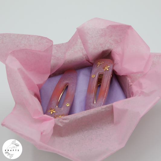 Hair Clip Pair - Pink&Purple Golden Garden