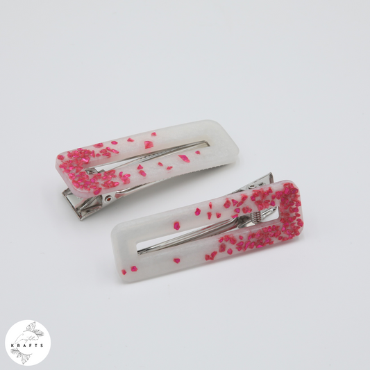 Hair Clip Pair - Pearly White Pink Glass