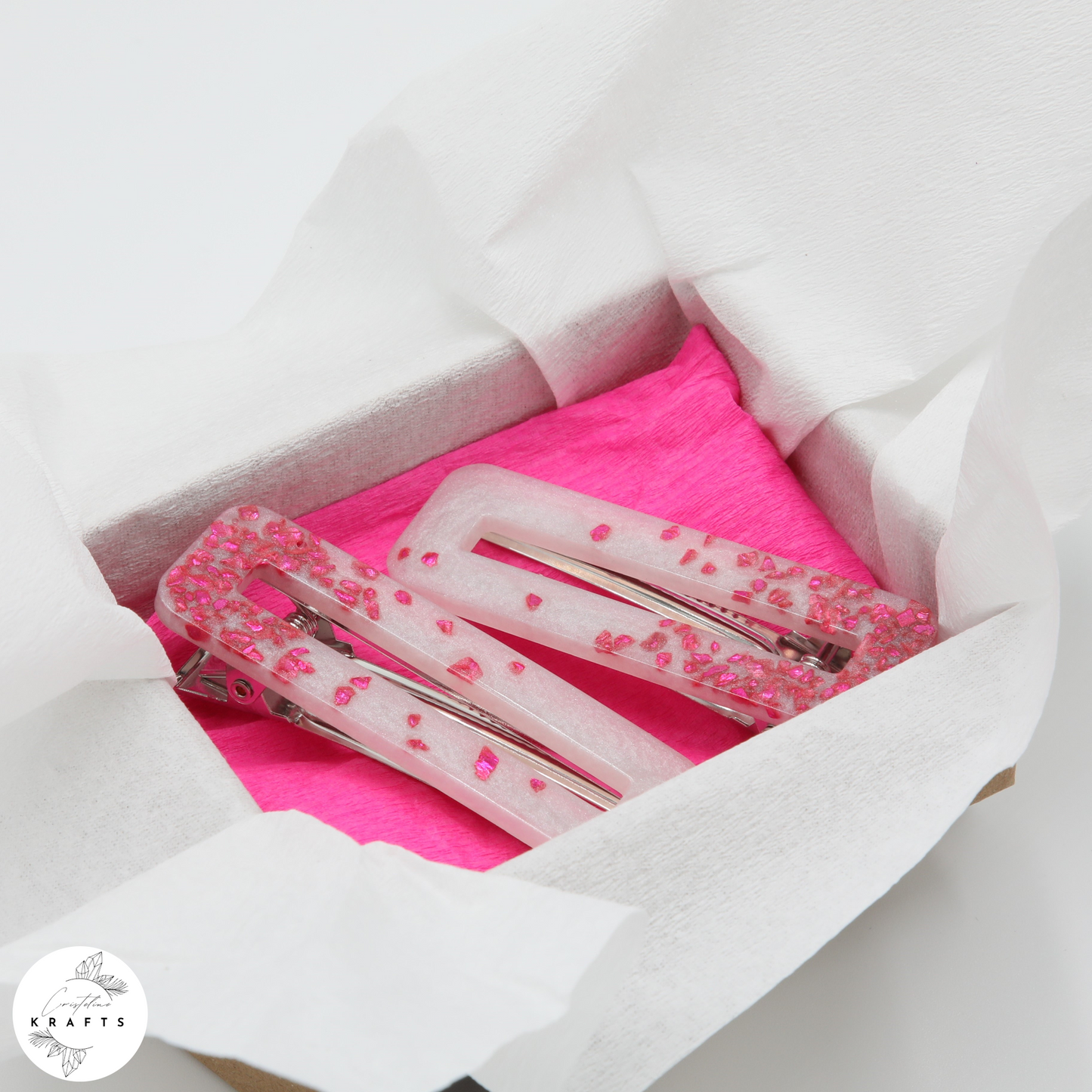 Hair Clip Pair - Pearly White Pink Glass