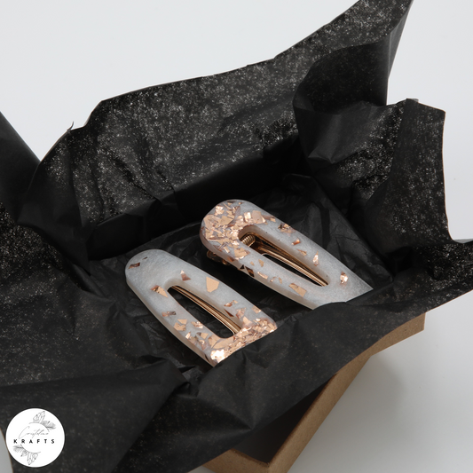 Hair Clip Pair - Pearly White RoseGold Confetti