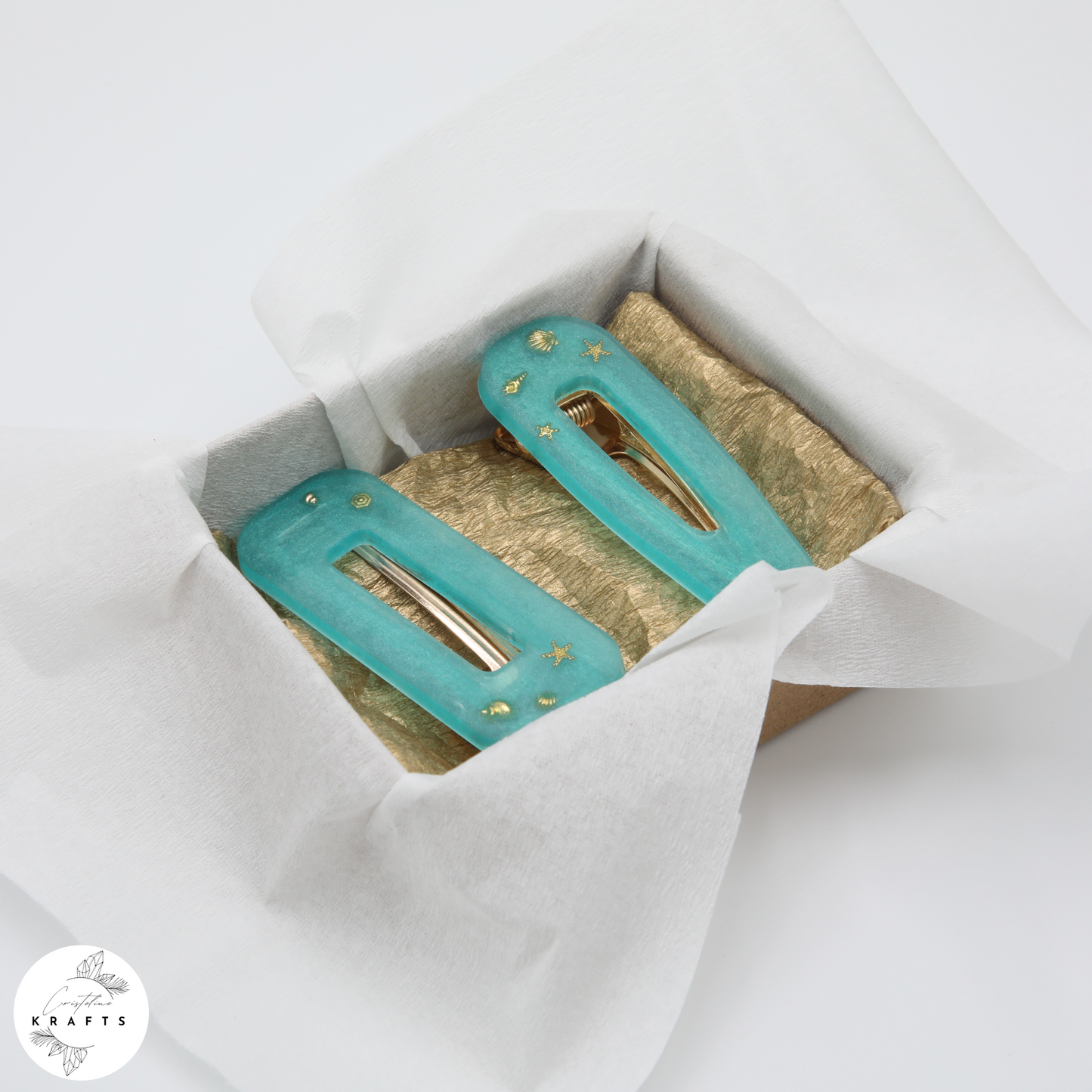 Hair Clip Pair - Shimmering Teal By the Sea