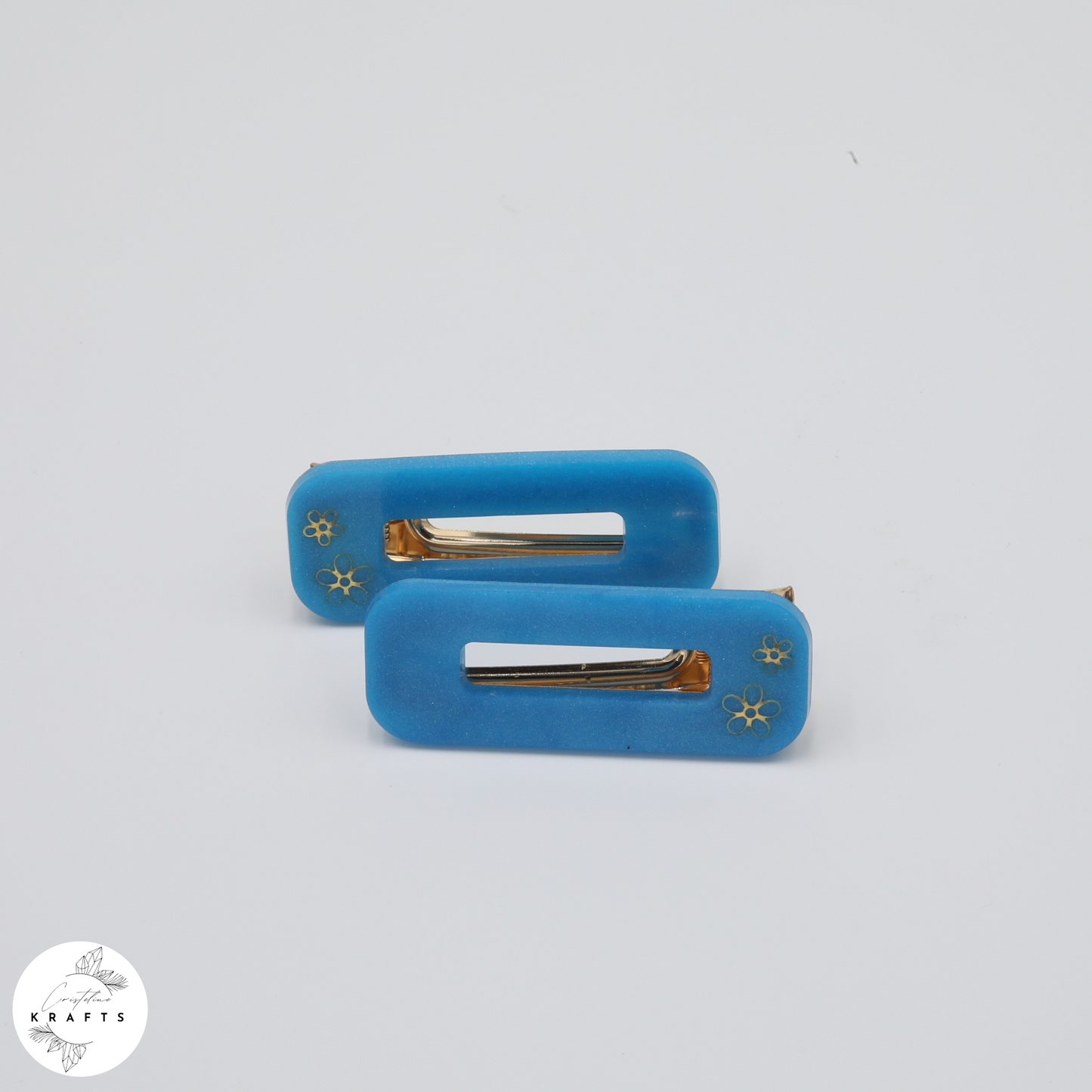 Hair Clip Pair - Sky Blue Two Flowers