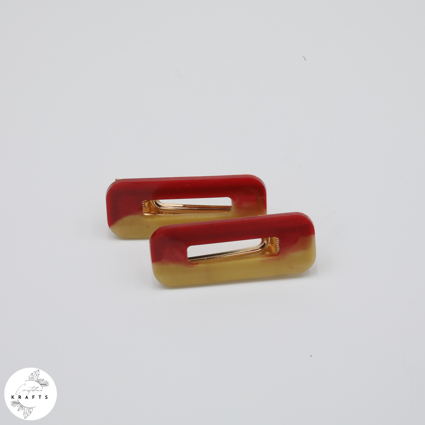 Hair Clip Pair - Red & Gold