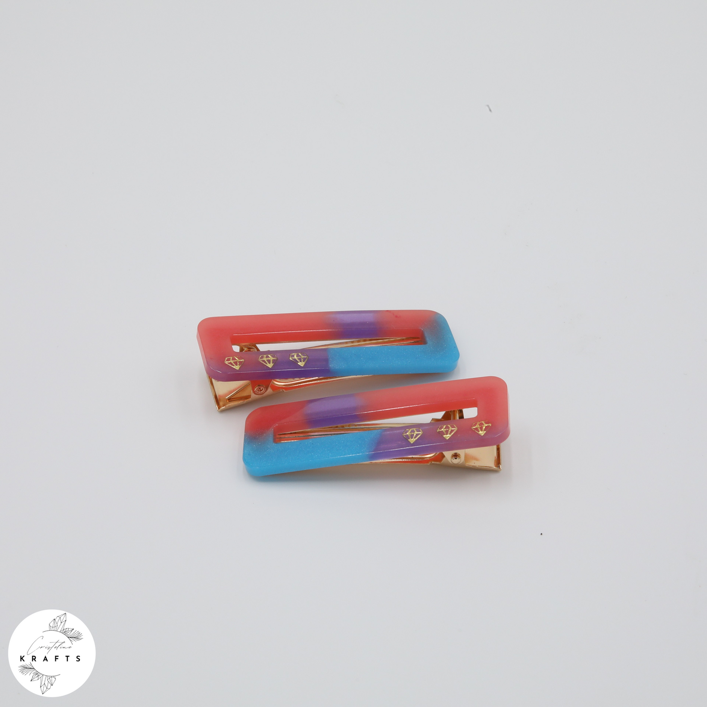 Hair Clip Pair - Pink&Purple&Blue Diamond Trio