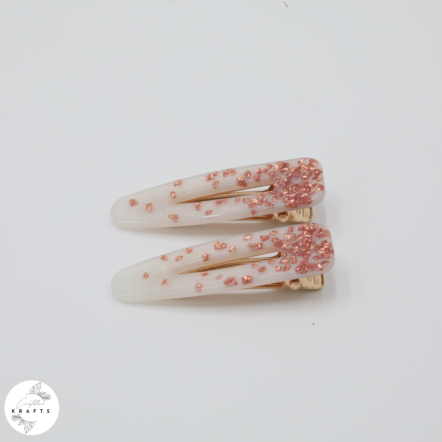 Hair Clip Pair - Pearly White RoseGold Glass