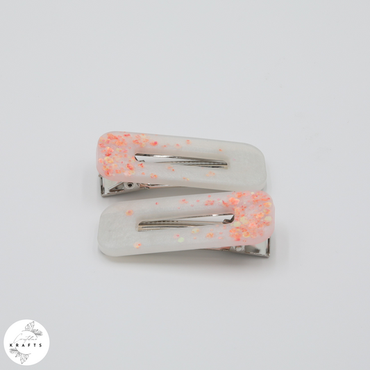 Hair Clip Pair - Pearly White Peach Confetti