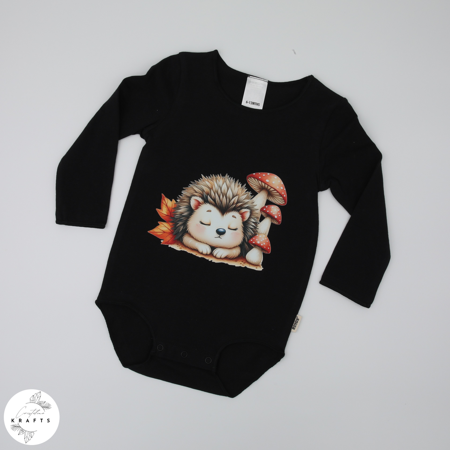 2pc Longsleeve Romper Set - Black & Grey - Sleepy Hedgehog
