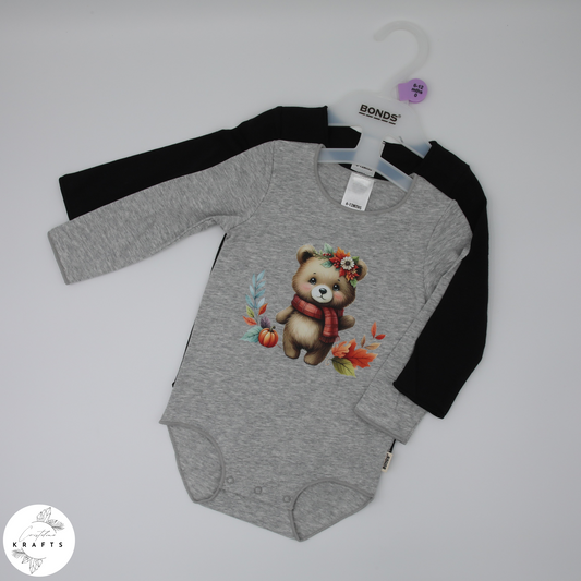 2pc Longsleeve Romper Set - Black & Grey - Autumn Bears