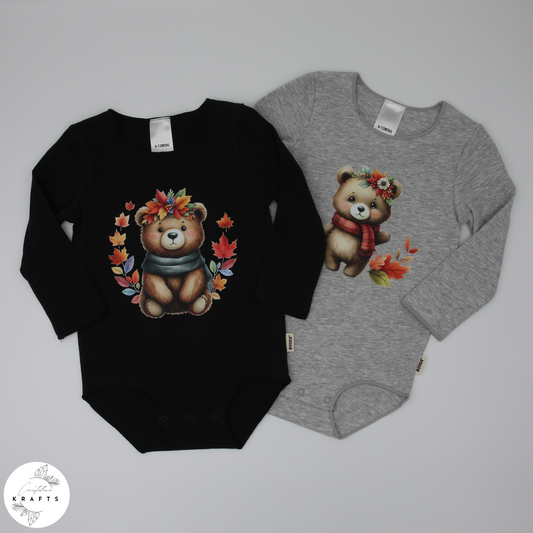 2pc Longsleeve Romper Set - Black & Grey - Autumn Bears