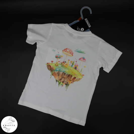 Girl's Crew Tee - White - Isle of Dreams - Mushroomy