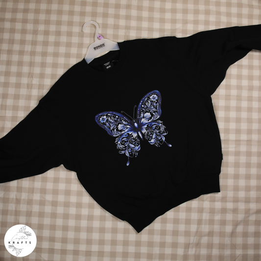 Bonds - Black Jumper - Floral Blue Butterfly