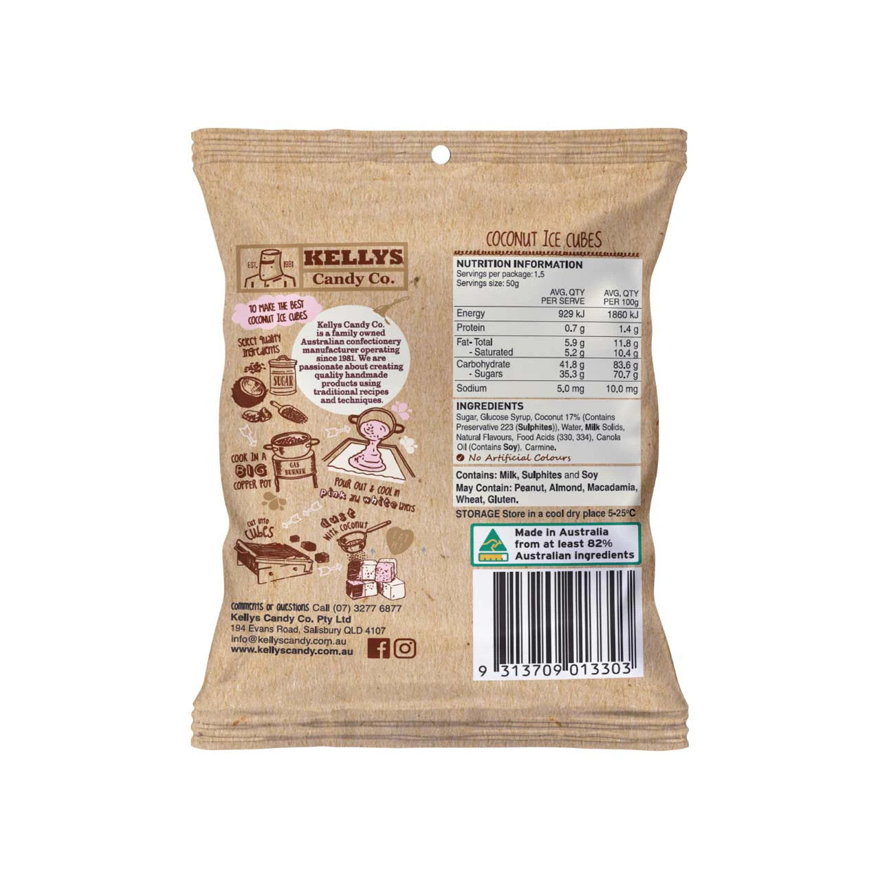 Kellys Candy Co - Coconut Ice Cubes - 75g