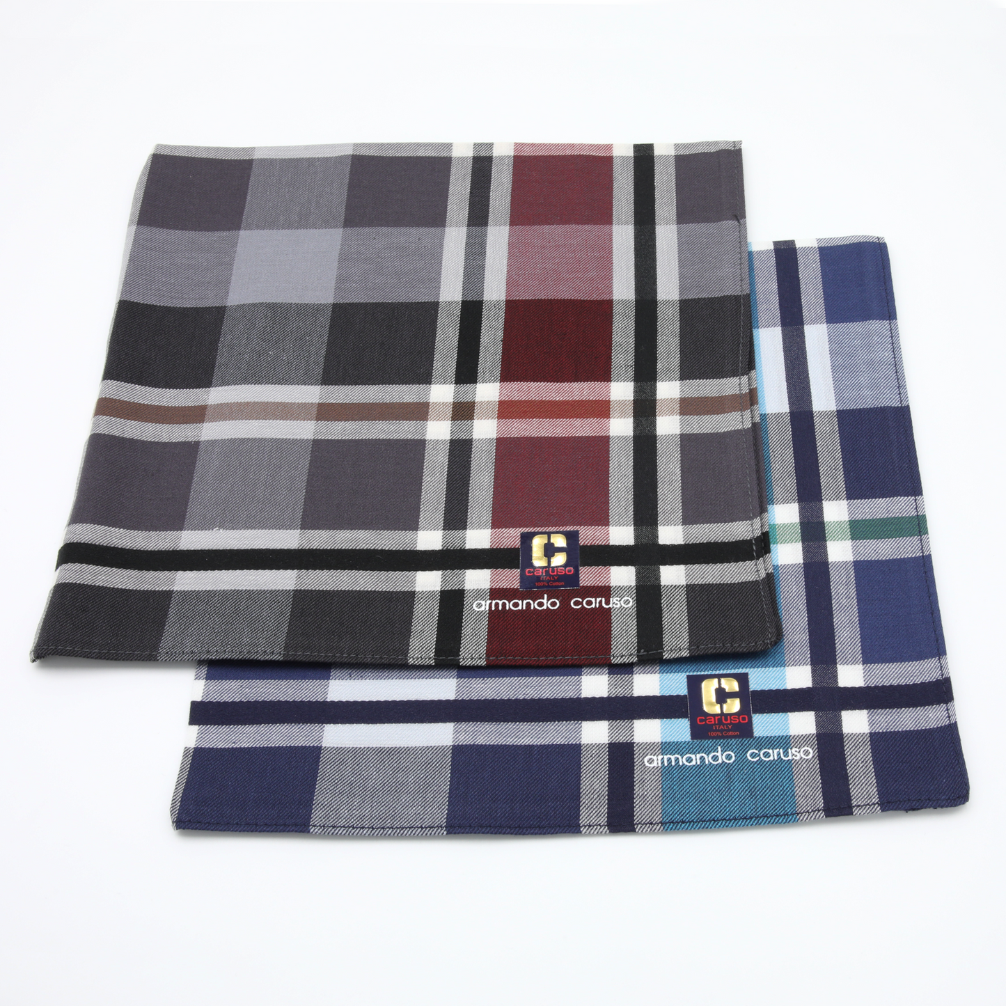 Armando Caruso - Mens Hankies - Blue/Red Large Check