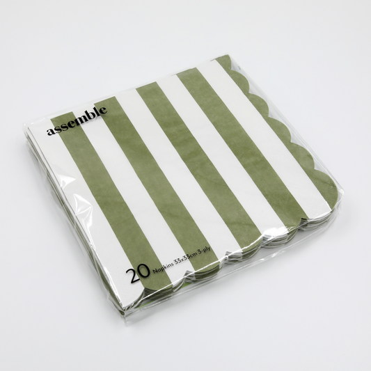Paper Napkins - Riviera Stripe - Olive/White - 20Pk