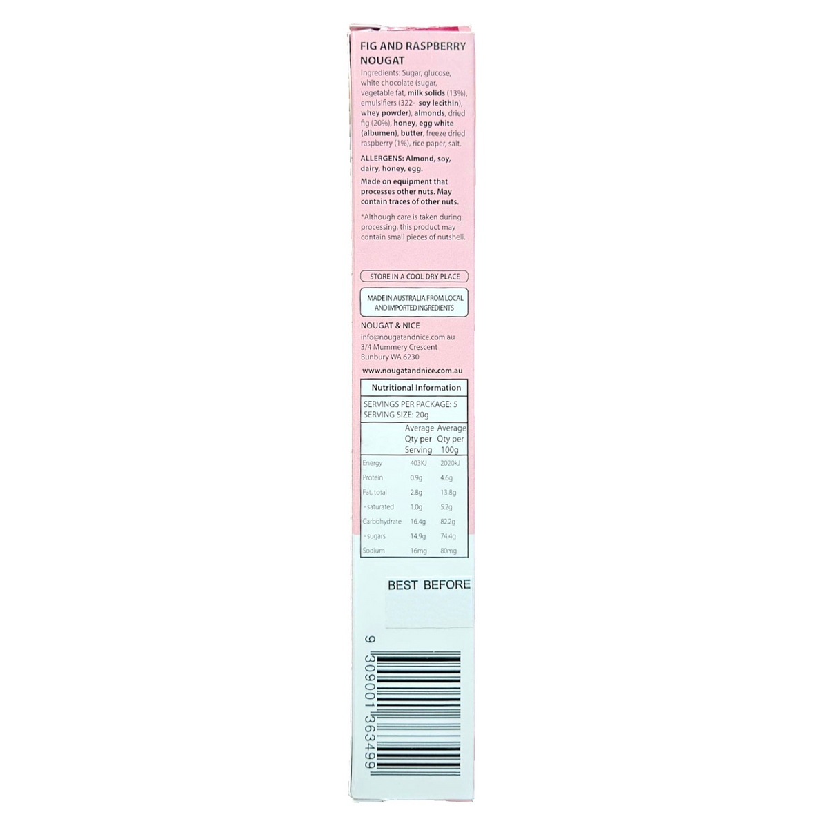 Nougat & Nice - Fig & Raspberry Bar - 100g