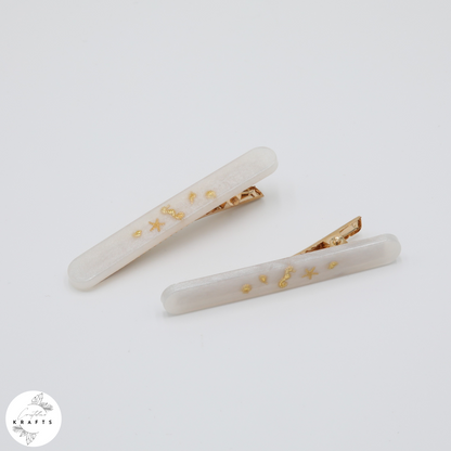 Hair Clip Pair - Pearly White By the Sea