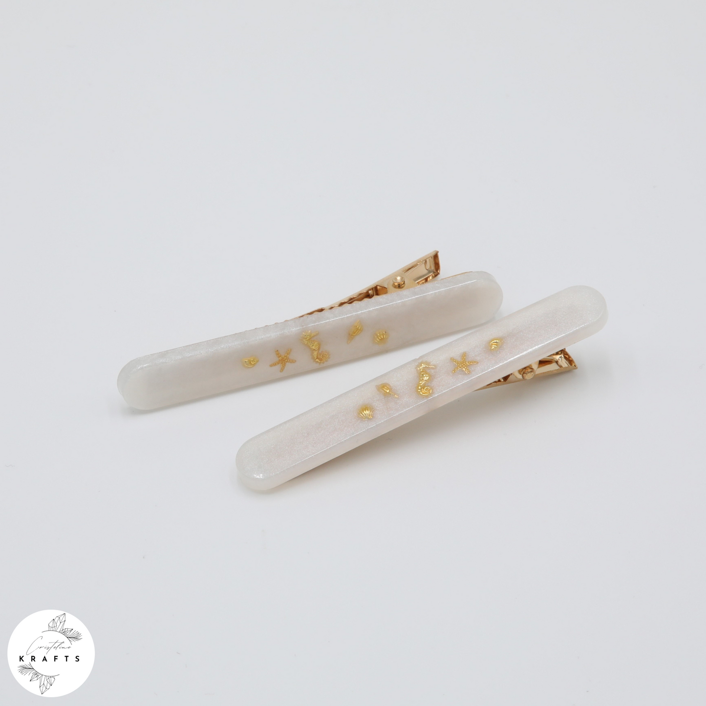 Hair Clip Pair - Pearly White By the Sea