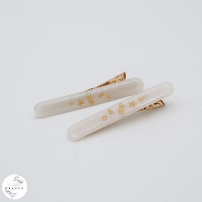 Hair Clip Pair - Pearly White By the Sea