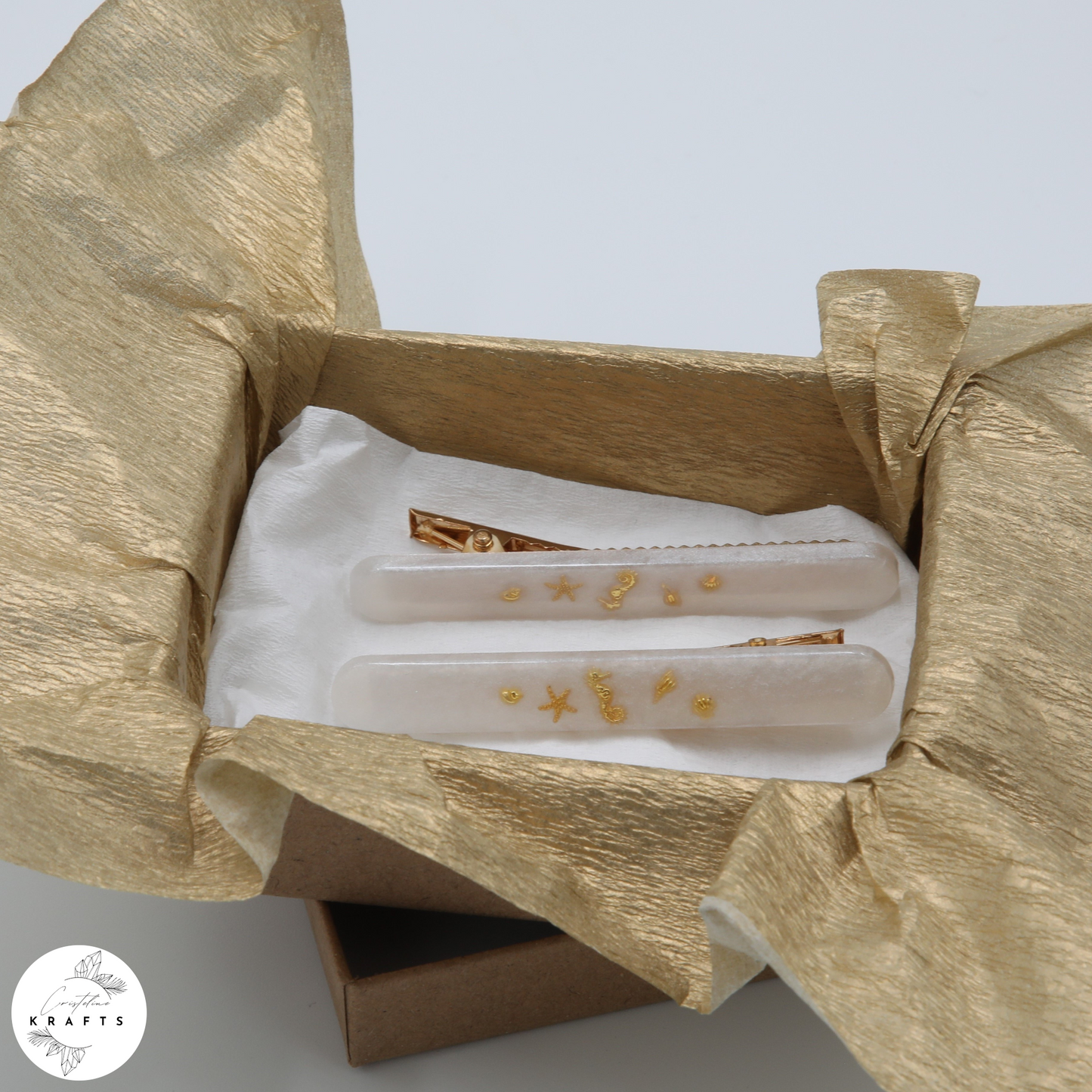 Hair Clip Pair - Pearly White By the Sea