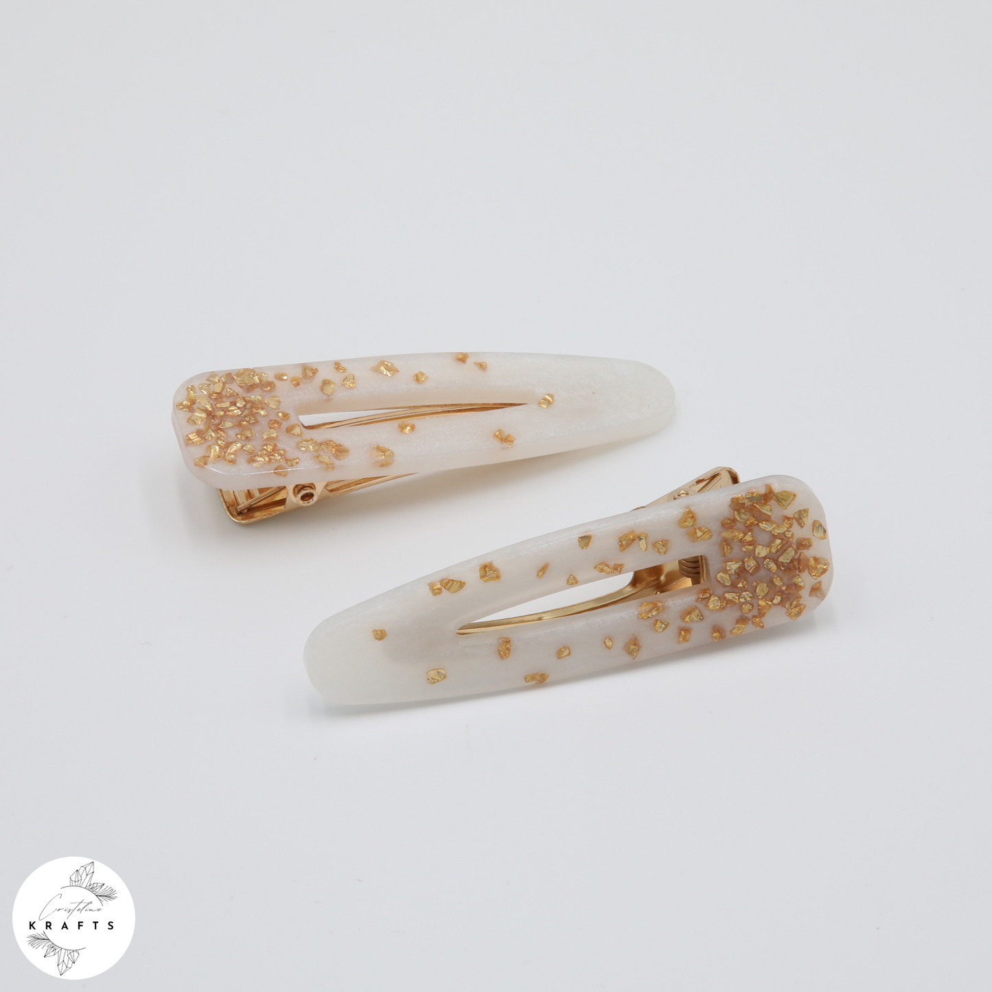 Hair Clip Pair - Pearly White Gold Glass