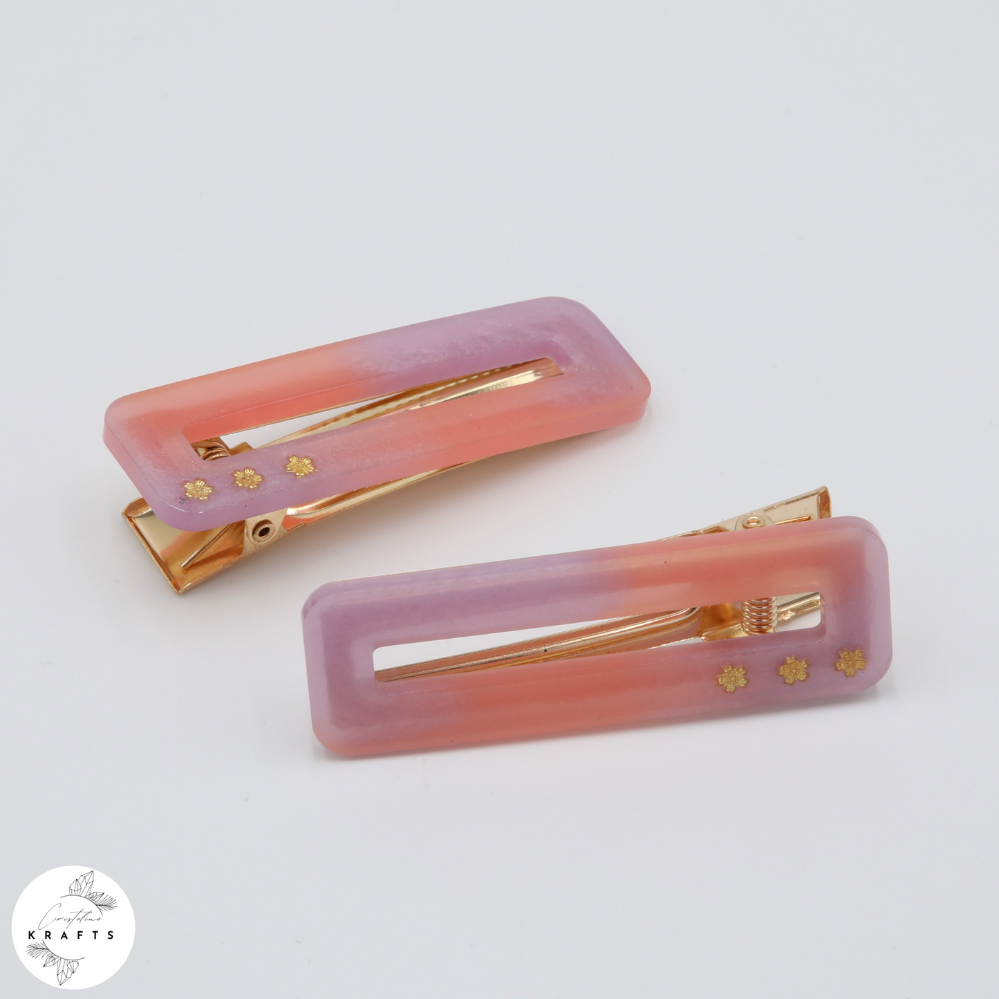 Hair Clip Pair - Pink&Purple Gold Flowers