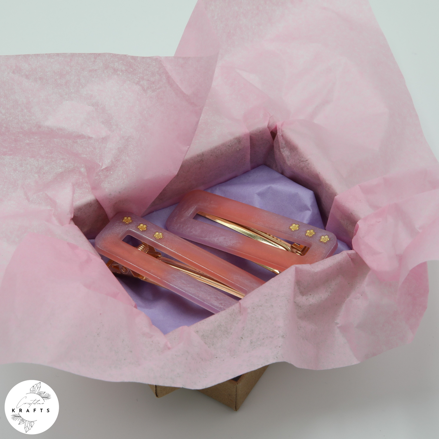 Hair Clip Pair - Pink&Purple Gold Flowers