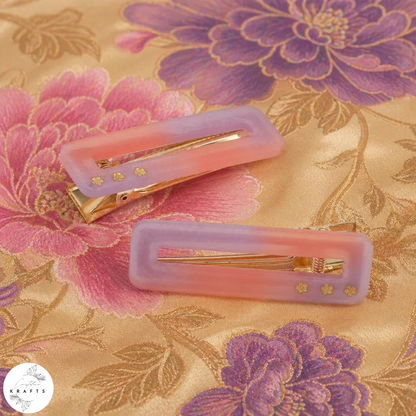 Hair Clip Pair - Pink&Purple Gold Flowers