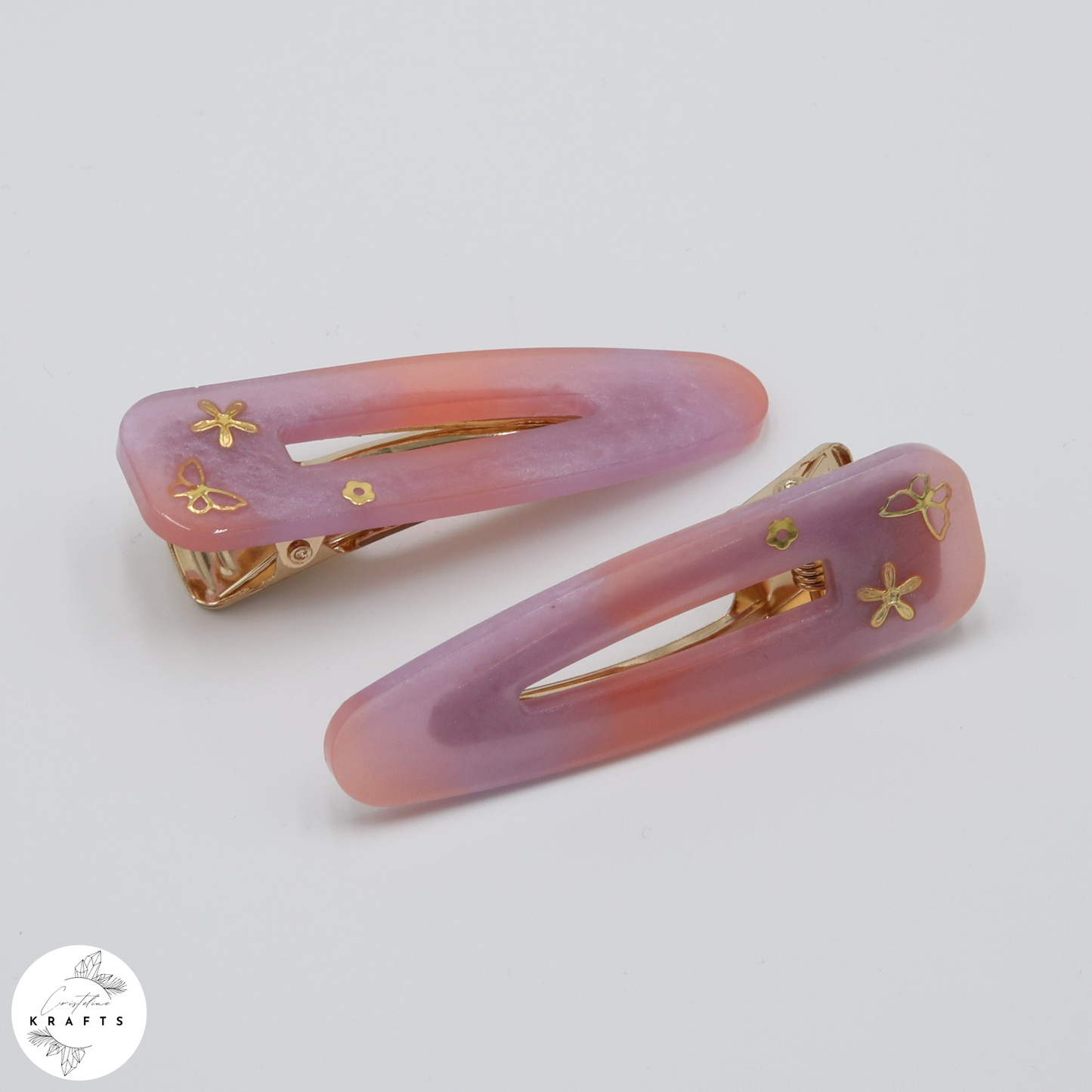 Hair Clip Pair - Pink&Purple Golden Garden