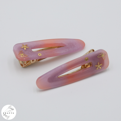 Hair Clip Pair - Pink&Purple Golden Garden