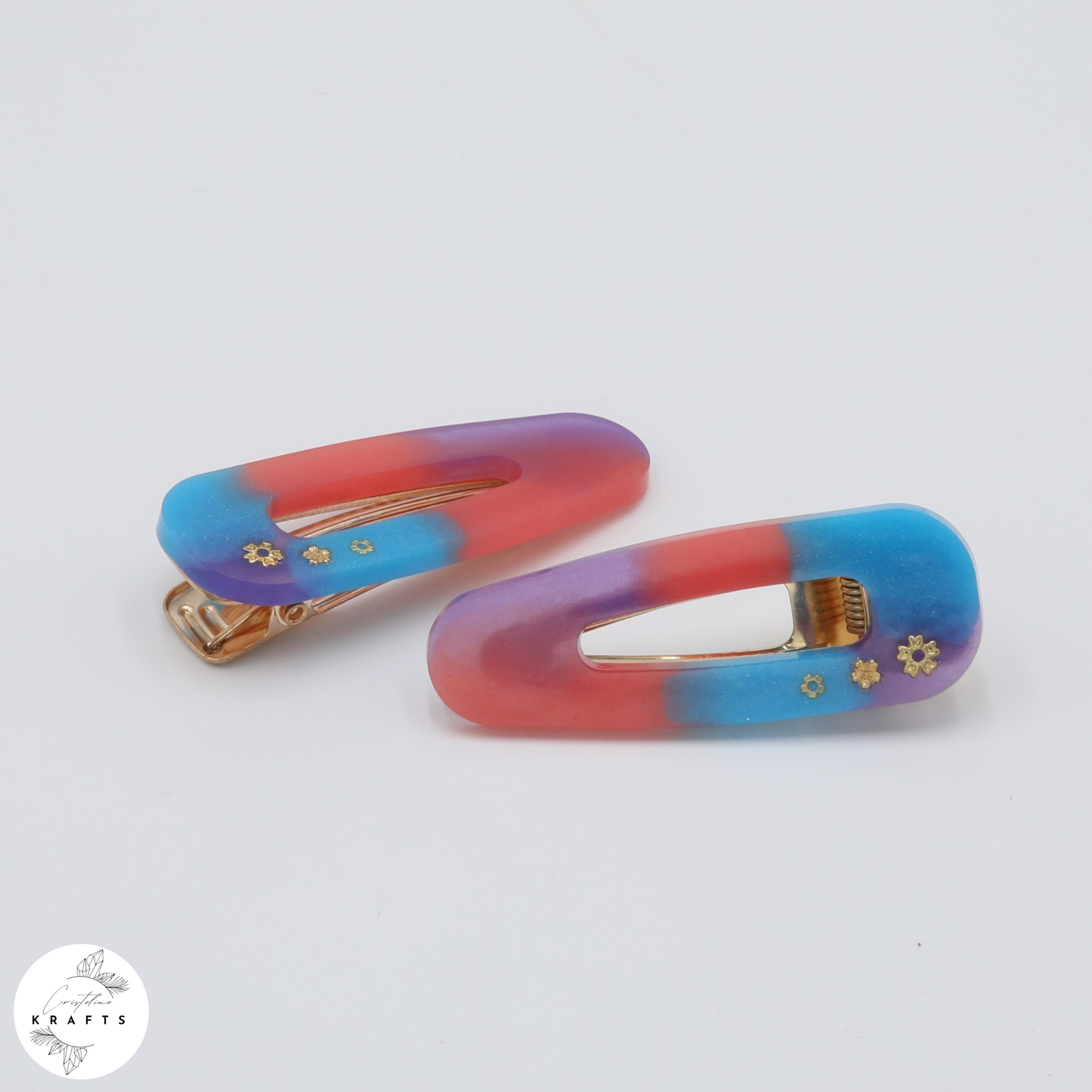 Hair Clip Pair - Pink&Purple&Blue Flower Trio