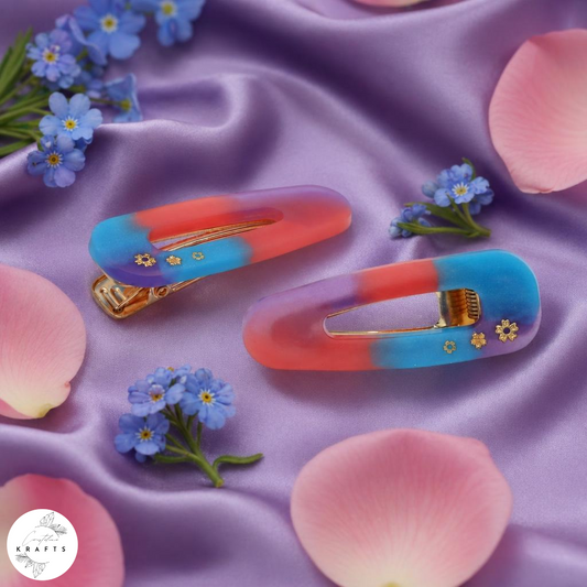 Hair Clip Pair - Pink&Purple&Blue Flower Trio
