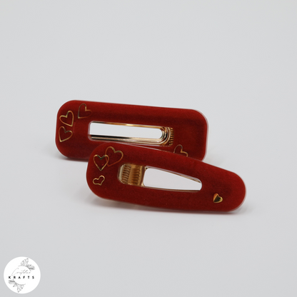 Hair Clip Pair - Rusty Red Hearts Forever