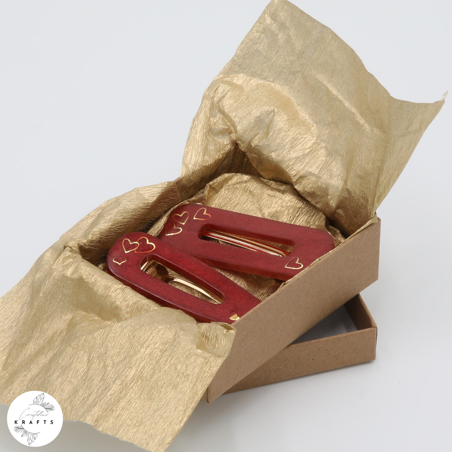 Hair Clip Pair - Rusty Red Hearts Forever