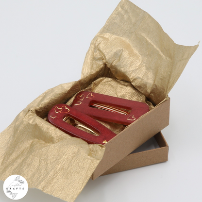 Hair Clip Pair - Rusty Red Hearts Forever