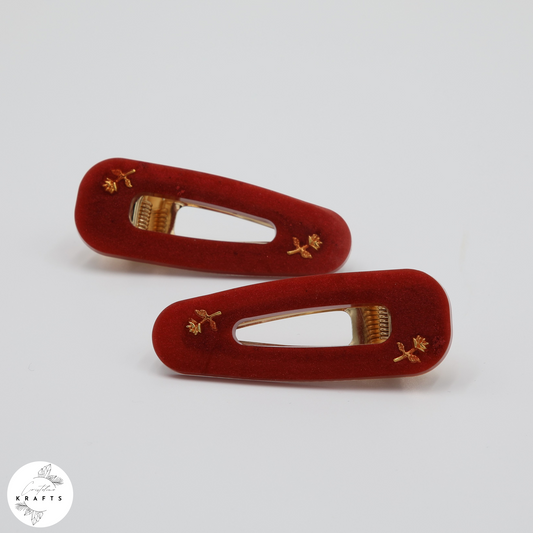 Hair Clip Pair - Rusty Red Roses