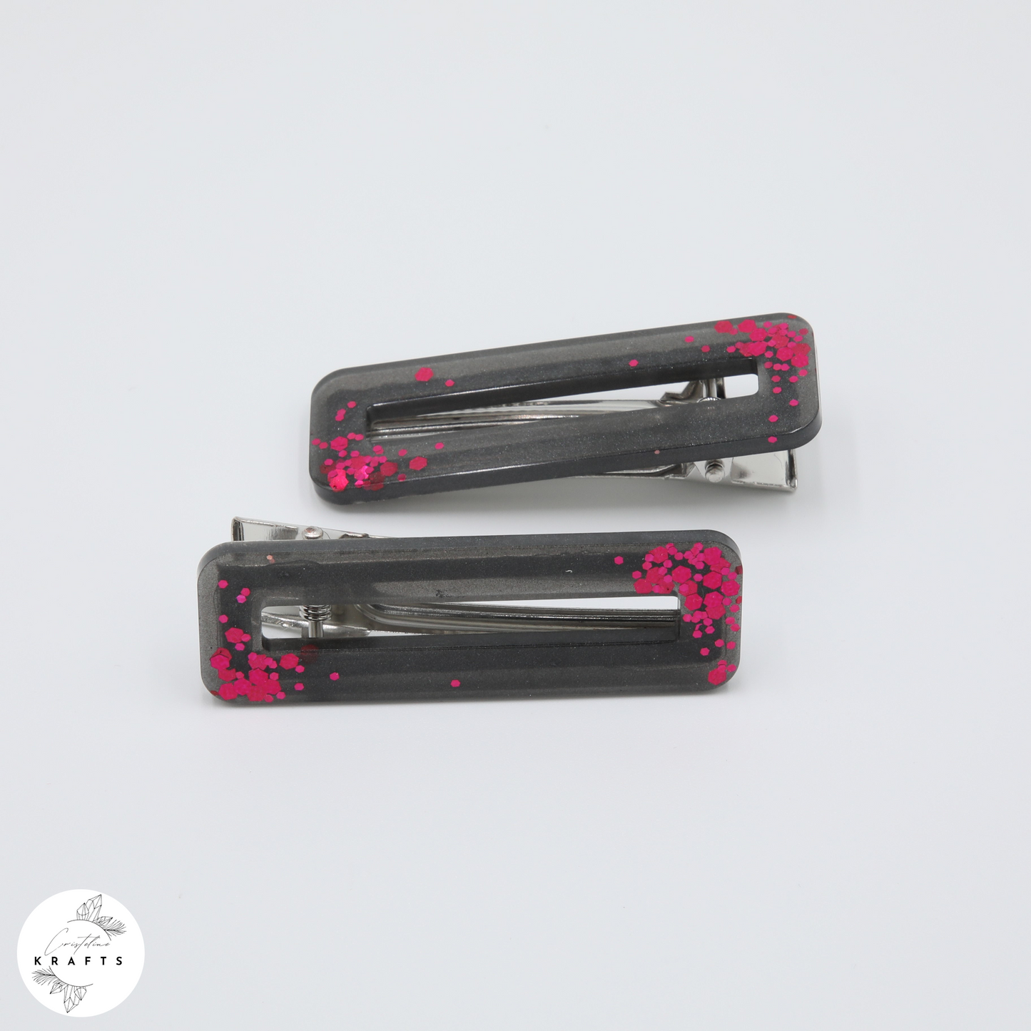 Hair Clip Pair - Confetti Pink on Black