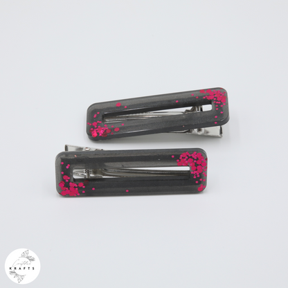 Hair Clip Pair - Confetti Pink on Black