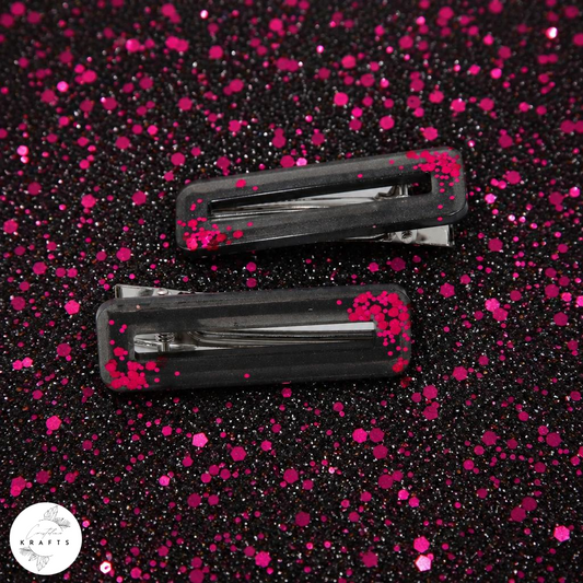 Hair Clip Pair - Confetti Pink on Black