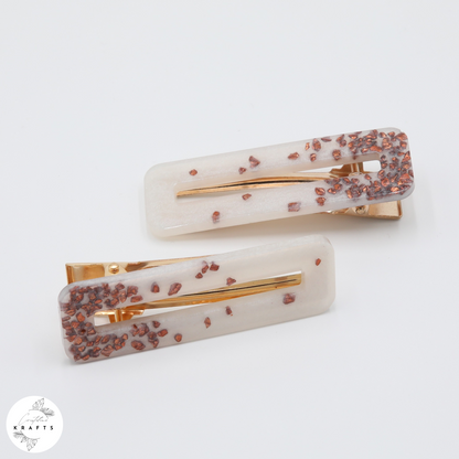 Hair Clip Pair - Pearly White Copper Glass