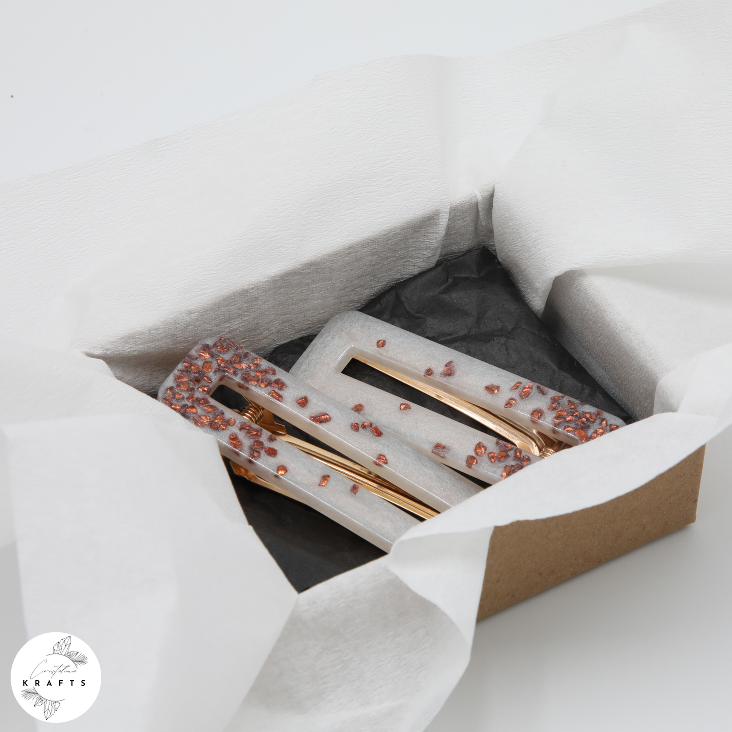 Hair Clip Pair - Pearly White Copper Glass