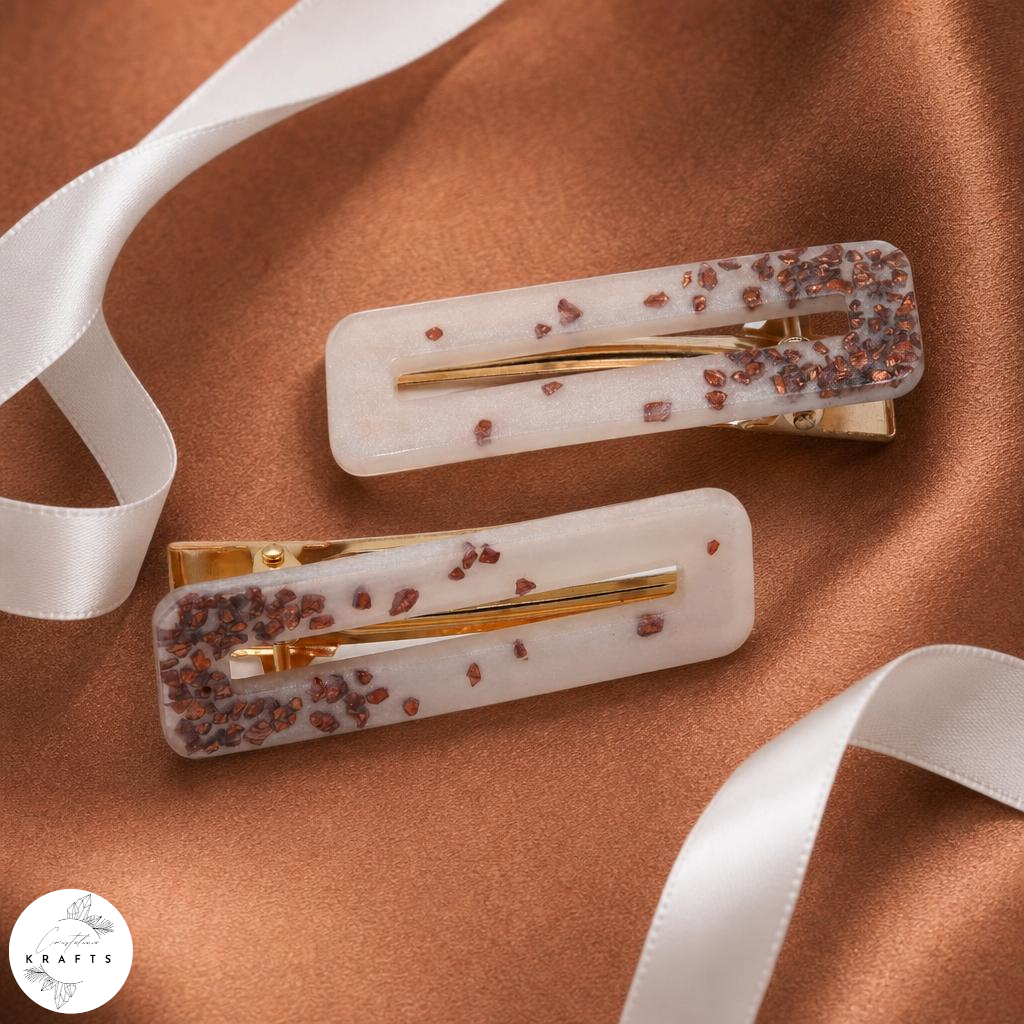 Hair Clip Pair - Pearly White Copper Glass