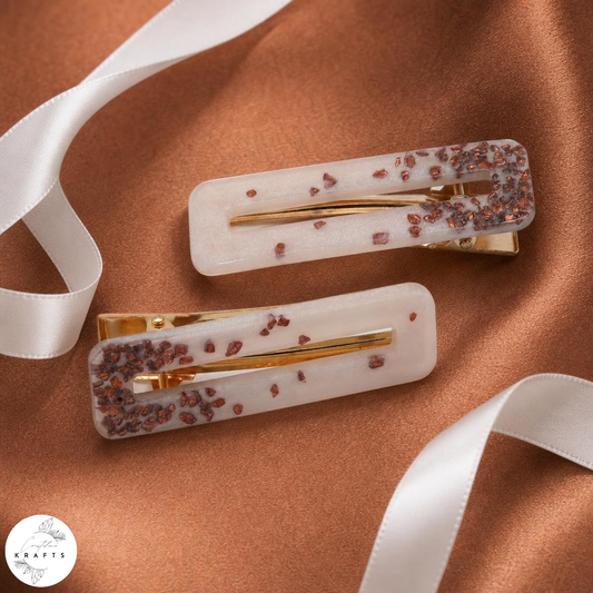 Hair Clip Pair - Pearly White Copper Glass