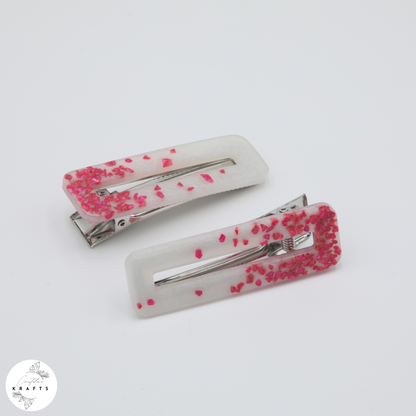 Hair Clip Pair - Pearly White Pink Glass