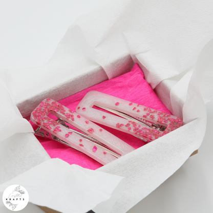 Hair Clip Pair - Pearly White Pink Glass