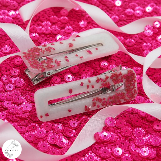 Hair Clip Pair - Pearly White Pink Glass