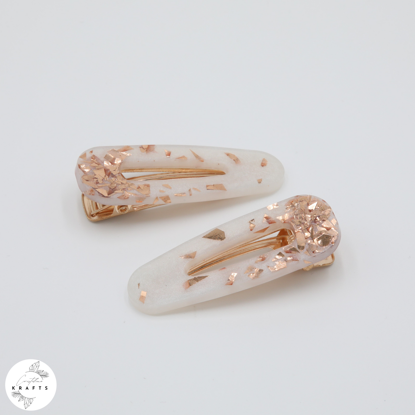 Hair Clip Pair - Pearly White RoseGold Confetti