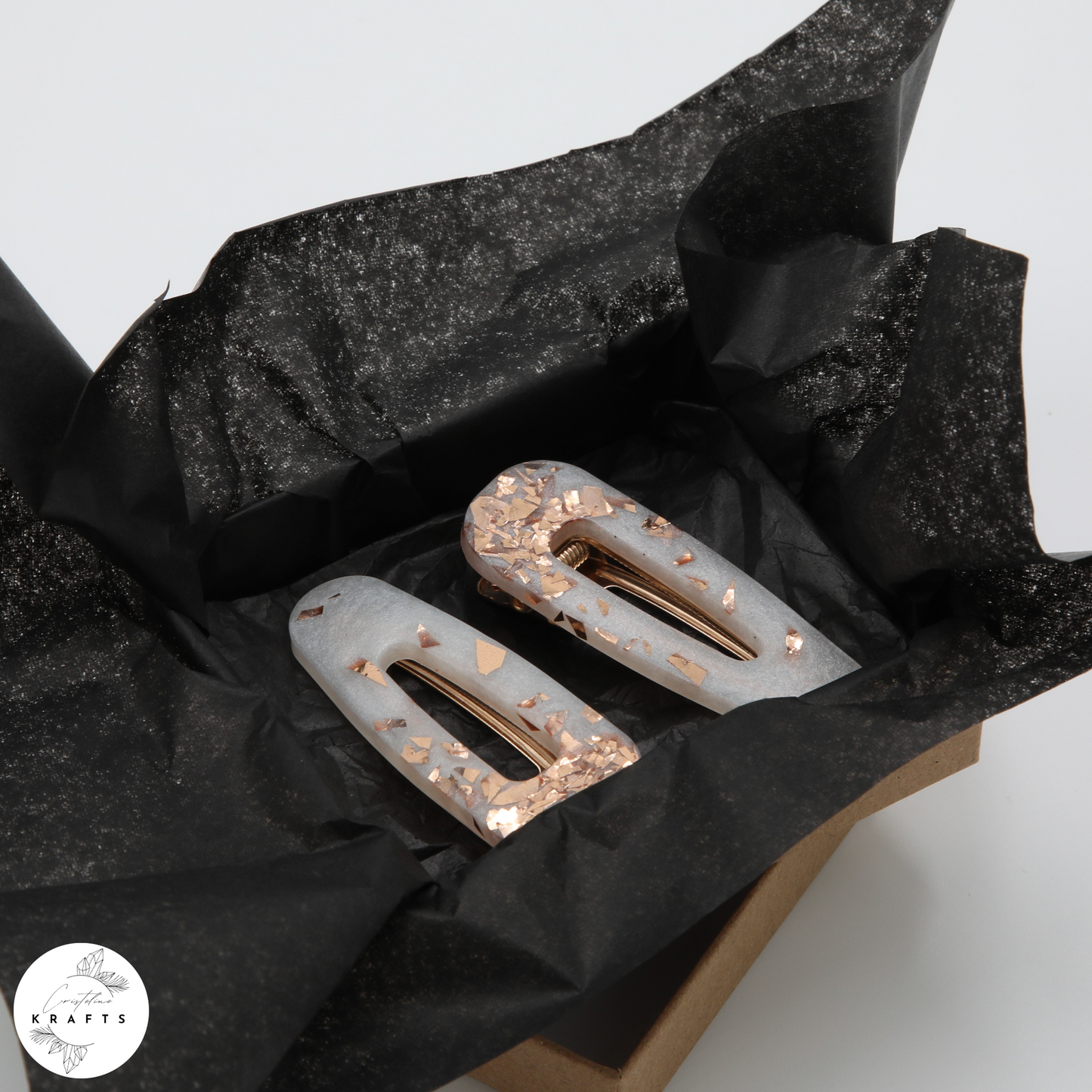 Hair Clip Pair - Pearly White RoseGold Confetti